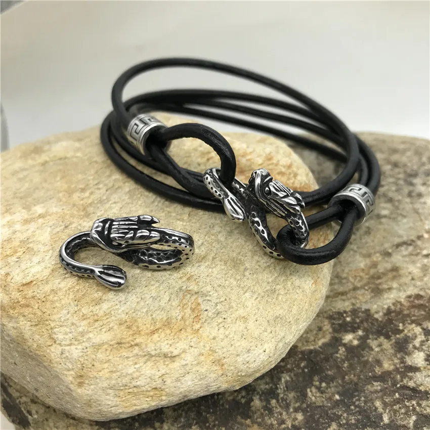 

316L Stainless Steel Retro Dragon Leather Bracelet Connectors Charms Fit Necklace Pendant DIY Jewelry Making