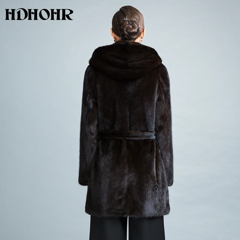 HDHOHR 2024 vera pelliccia di visone cappotti donna nuova moda inverno spesso caldo con cappuccio capispalla femminile giacche di pelliccia naturale