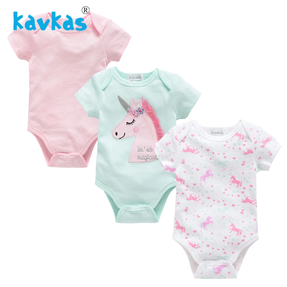 

Kavkas Summer Baby Girl Clothing 3pcs/Set Unicorn Design Short Sleeve Newborn Baby Girl Bodysuits