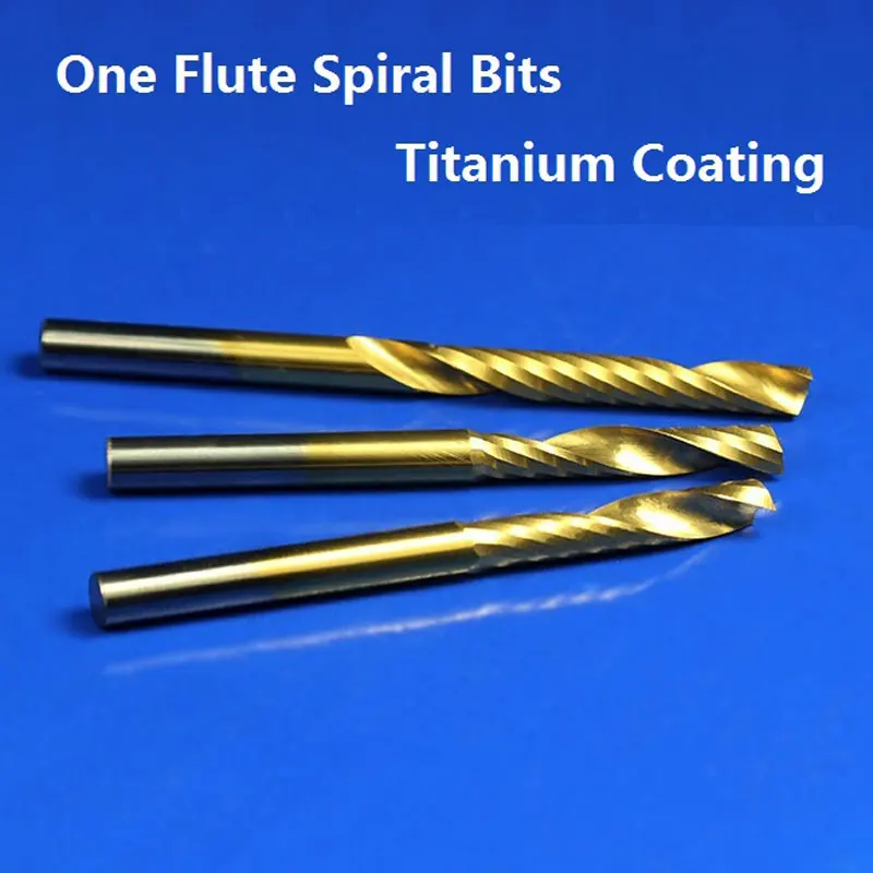 1pc 3.175mm SHK Titanium Coating Spiral PVC Cutter CNC Router Bits One Flute Spiral End Mills Single Flute End Milling Cutter