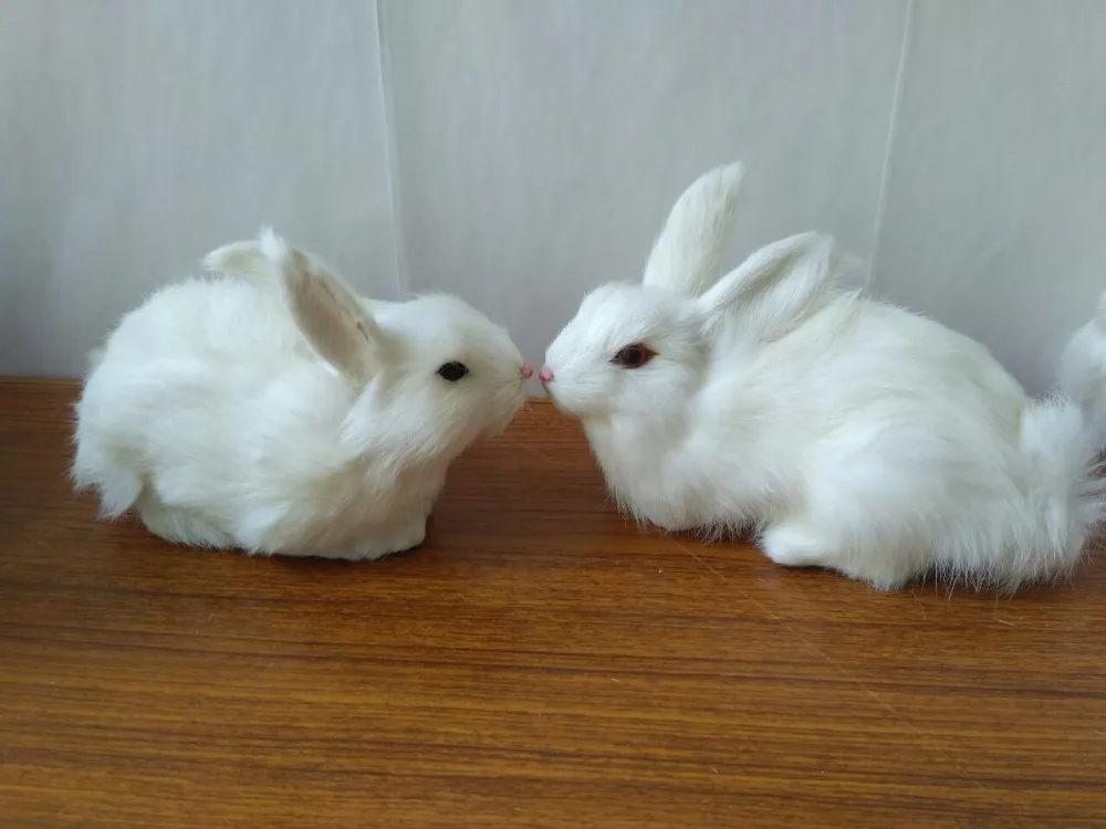 simulation rabbits one lot/2 pcs plastic&real furs white rabbit 20x10x12cm model handicraft prop home decoration gift d2357