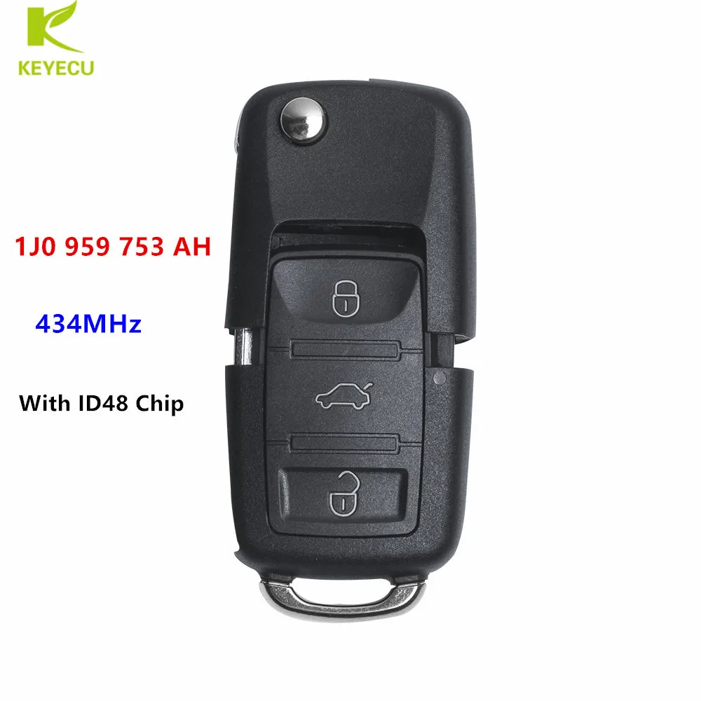 

KEYECU Replacement Flip Remote Key 3 Button 434MHz ID48 Chip 1J0 959 753 AH for VOLKSWAGEN Passat/Bora/Polo/Golf/Beetle