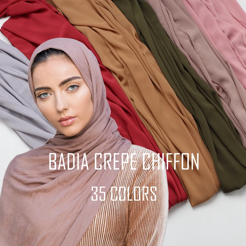 70*180cm One Piece Women Solid Plain Crepe Chiffon Scarf Wraps Soft Long Islam Shawls Muslim Crinkle Hijabs