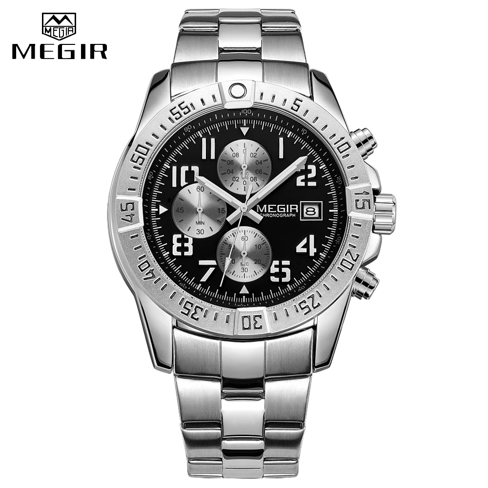 

MEGIR Business Men Watch Men Sports Army Military Quartz Watches Relogio Masculino New Stainless Steel Luxury Brand Chronograph