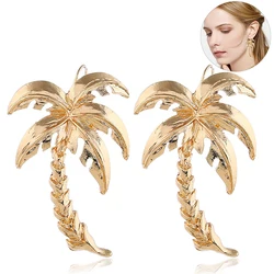 Women Golden Exaggerated Coconut Palm Tree Geometric Metal Coco Joker Earrings Dangle Summer Holiday Earring jewelry