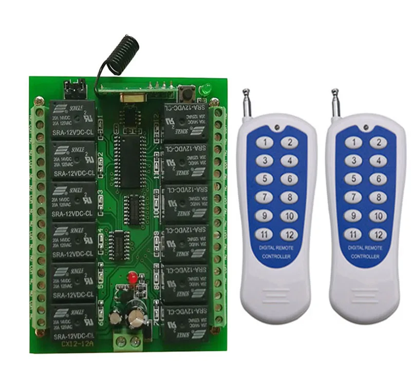 DC 12V 12 CH Channels 12CH RF Wireless Remote Control Switch Remote Control System receiver transmitter 12CH Relay 315/433 MHz