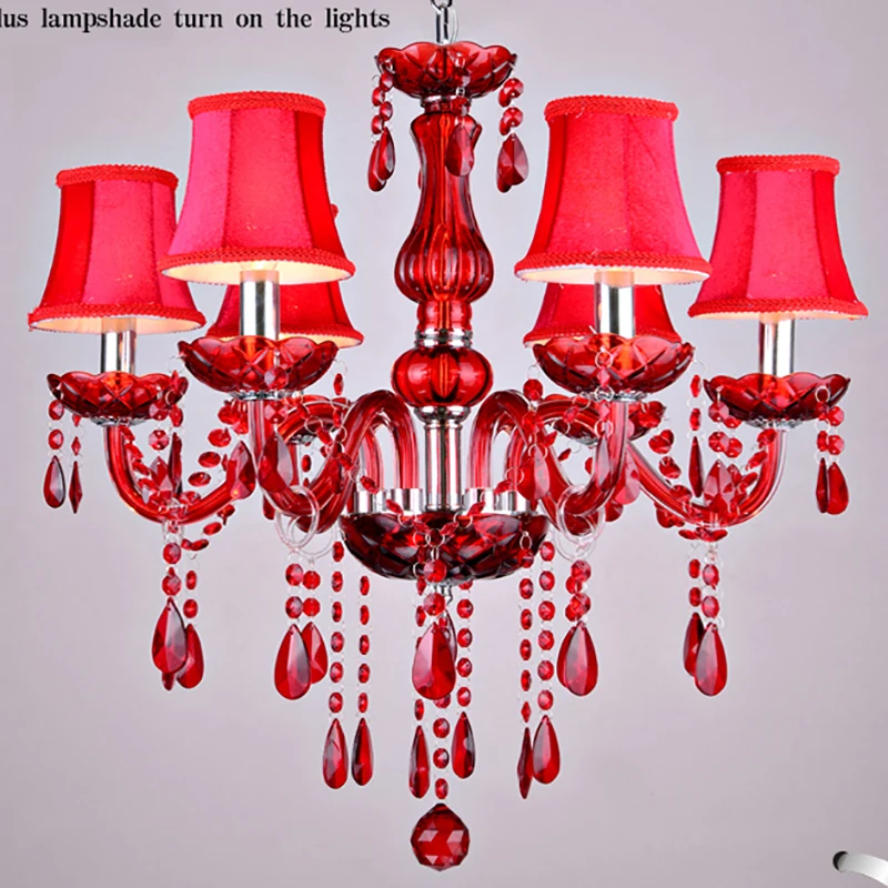 

Red Crystal Chandelier Lampshade LamparasDe Cristal Lustres De Teto Luminaire Chandeliers for Dining Lights