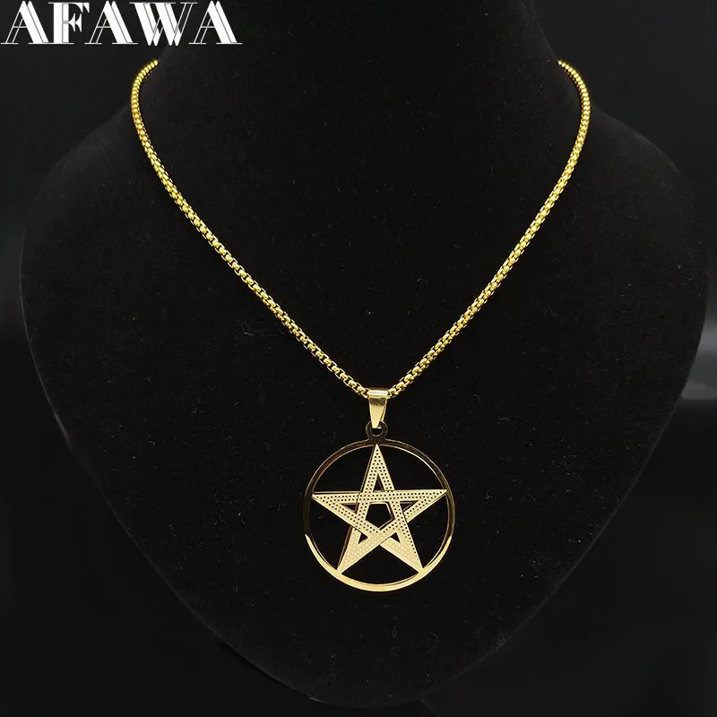 Witchcraft Pentagram Stainless Steel Chain Necklaces Men Gold Color Necklaces Pendants Jewelry colgantes mujer moda N1112S02