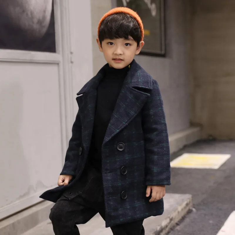 Boys Wool Coat 2023 Woolen Overcoat Kids Clothes Fall Winter Plaid Thicken Casual Woollen hildren Outerwear Trench Jackets X470