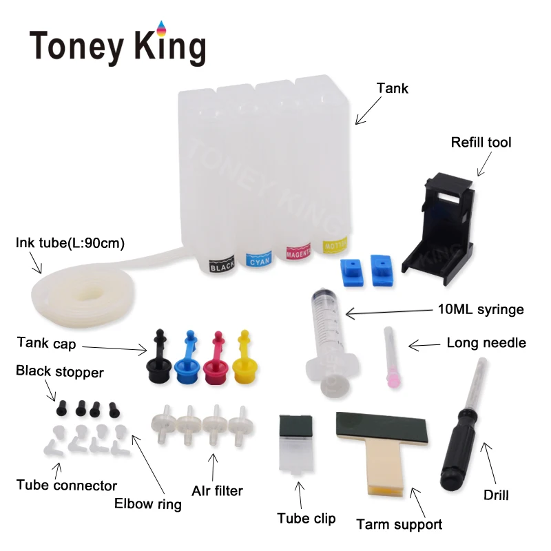 Toney King Ciss Tank For HP 140 141 Ink Cartridge Photosmart C4473 C4480 C4593 C5273 C5293 D5363 DeskJet D4363 Ciss Ink System