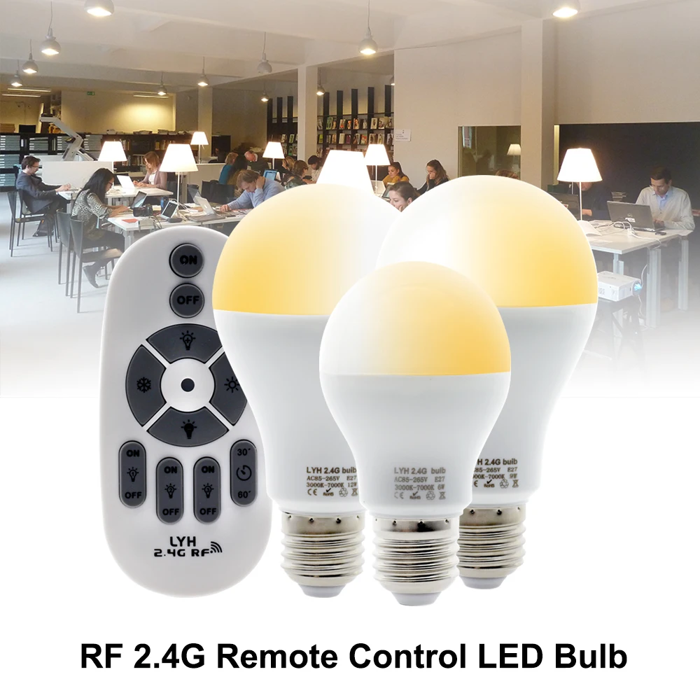 Smart LED Bulb E27 AC86-265V 6W 9W 12W LED Spotlight RF 2.4G Remote Control Smart Lighting Warm White Cold White Changeable Bulb