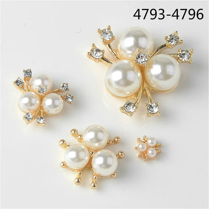 Free Shipping 50PCS Gold Tone Imitation Pearl Crystal Flower Charms Flower Charm Pedant for Jewelry accessories DIY Handmade