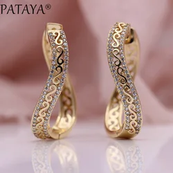 PATAYA New Wave Big Circle Drop Earrings Women Fashion Jewelry 585 Rose Gold Color Micro Wax Inlay Natural Zircon Long Earrings