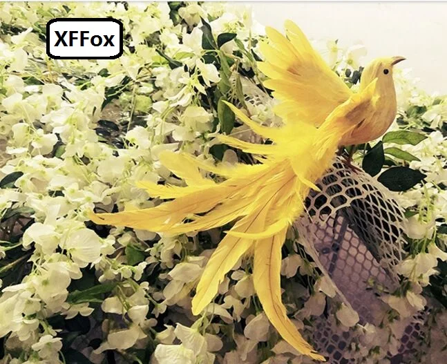 creative simulation wings Phoenix Bird model foam&feather yellow long tail bird gift about 25x40cm xf0529