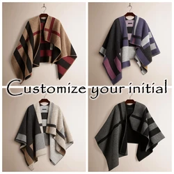 Winter Brand Women Blanket Poncho Coat Top Cashmere Wool Scarf Plaid Monogram Poncho Cape Color Block Check Blanket Wraps Stole