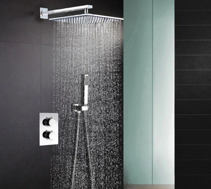 

304 stainless steel Square 8" or 10" or 12" or 16" Rain Shower Thermostatic Shower mixer valve Shower Set SS001