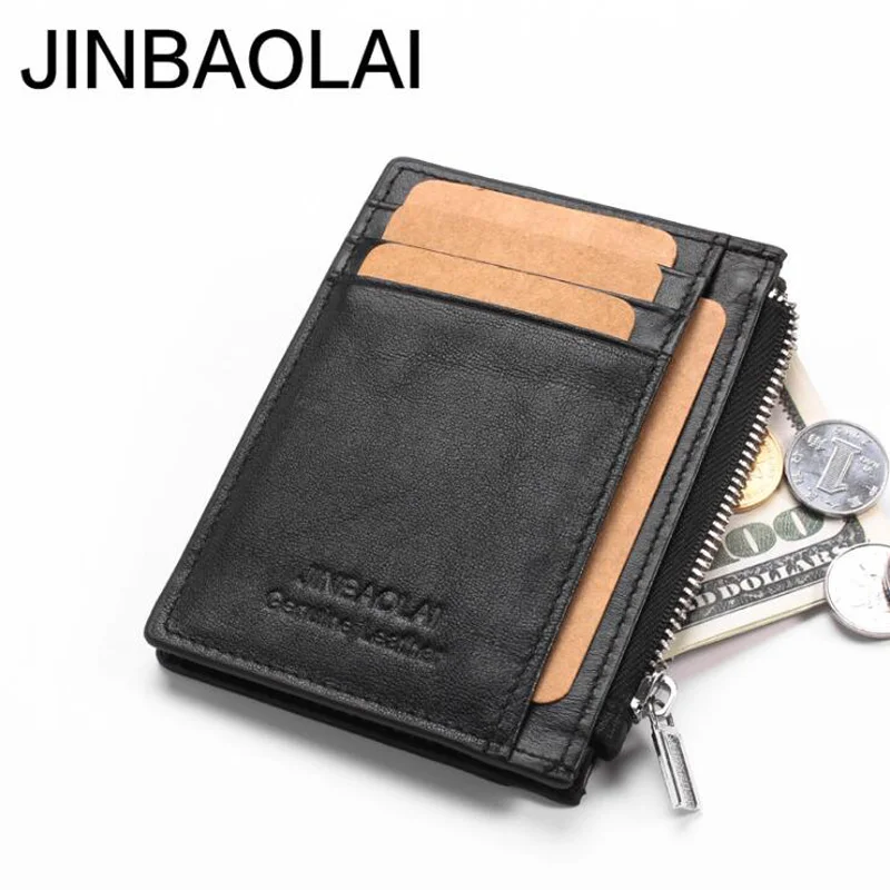 

Genuine leather Mini Men's wallet with coin pocket portable purse card holder man money bag with zipper