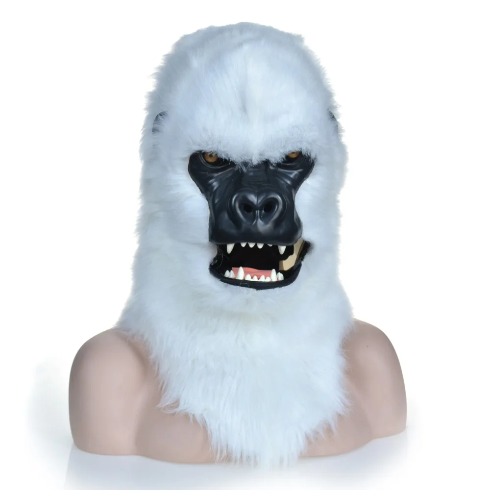 

HuiTai White Gorilla Animal Mask with Mouth Mover moving jaw mask talking and singing mask simulation animal mask