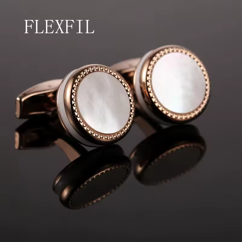 FLEXFIL עגול תכשיטי רוז זהב צרפתית חולצה חפתים אופנה גברים של חפתים כפתורי פגז באיכות גבוהה משלוח חינם