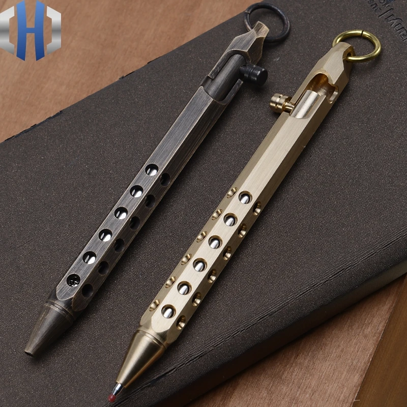 Brass Pen Manual Machine Gun Creative Retro Hexagonal Brass Pen Signature Pen Office Stationery High-end Gift Pen