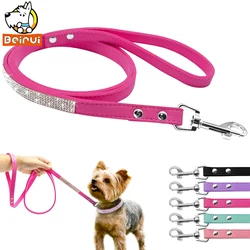 Suede Leather Dog Leash Rhinestone Cat Puppy Walking Leashes Comfortable Chihuahau Yorkshire Hiking Leads 120cm