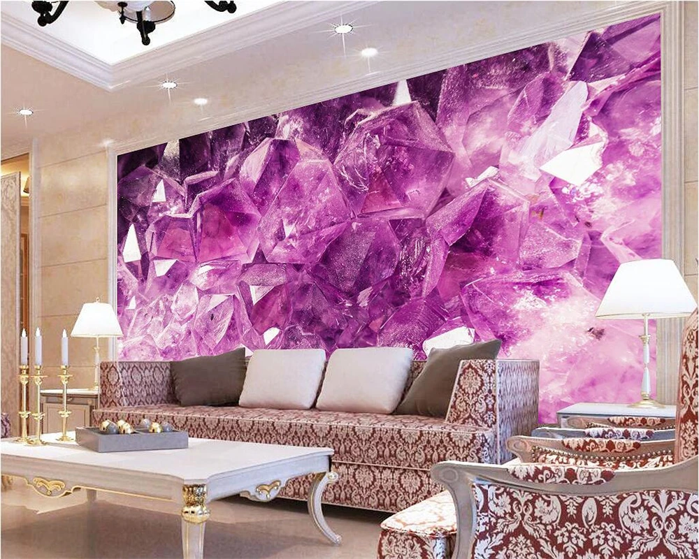 

Beibehang Custom wallpaper amethyst stone crystal jewelry TV background wall living room bedroom background walls 3d wallpaper