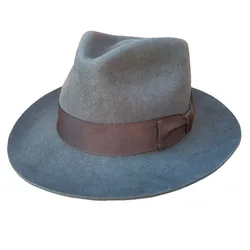 Classic Men's Wool Felt Victorian Vintage Godfather Fedora  Gangster Mobster Hat- Gray with Gray Band