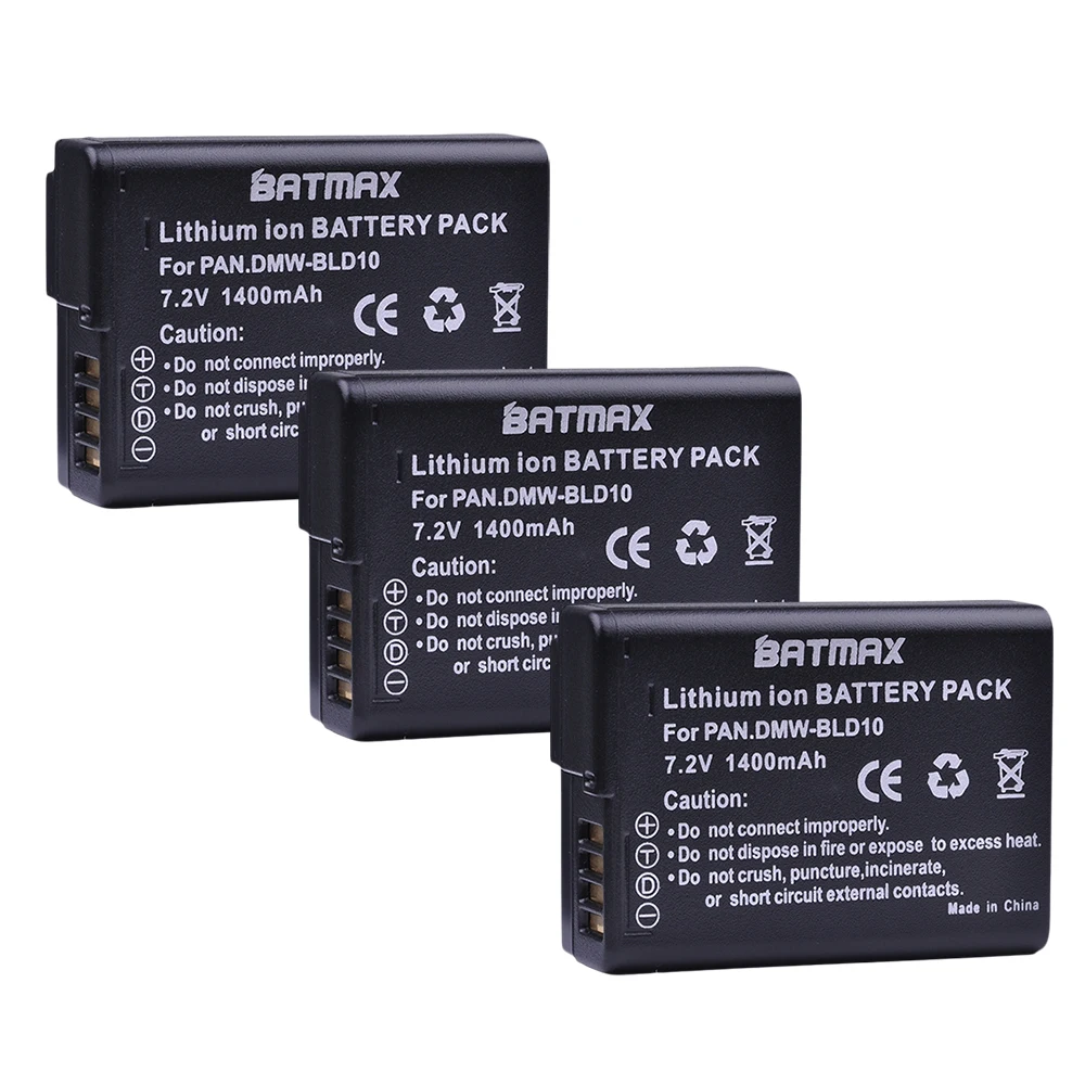 

3Pcs 1400mAh DMW-BLD10E DMW BLD10E Batteries for Panasonic DMW-BLD10, DMW-BLD10E, DMW-BLD10PP Lumix DMC-G3, DMC-GF2, DMC-GX1