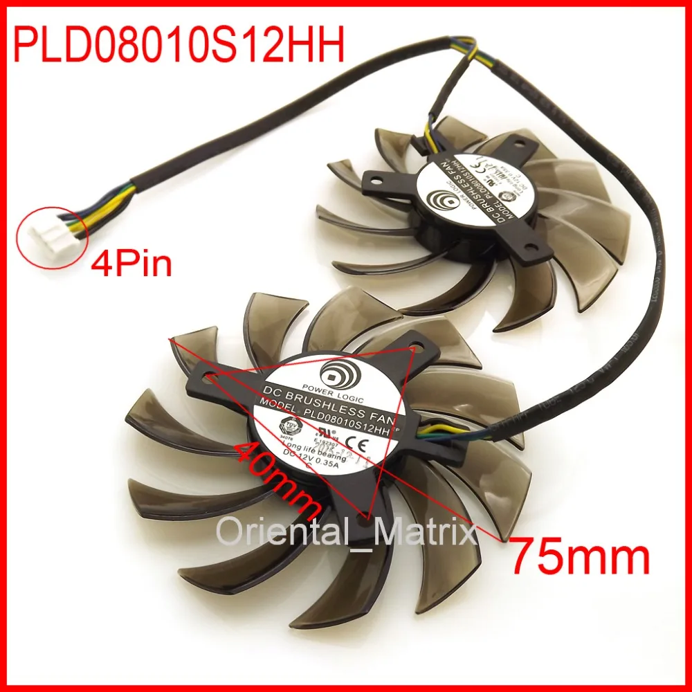 

Free Shipping 2pcs/Lot PLD08010S12HH 75mm 12V 0.35A For MSI GTX 560 570 580 R6770 R6870 R6950 Twin Frozr II Video Card Dual Fan