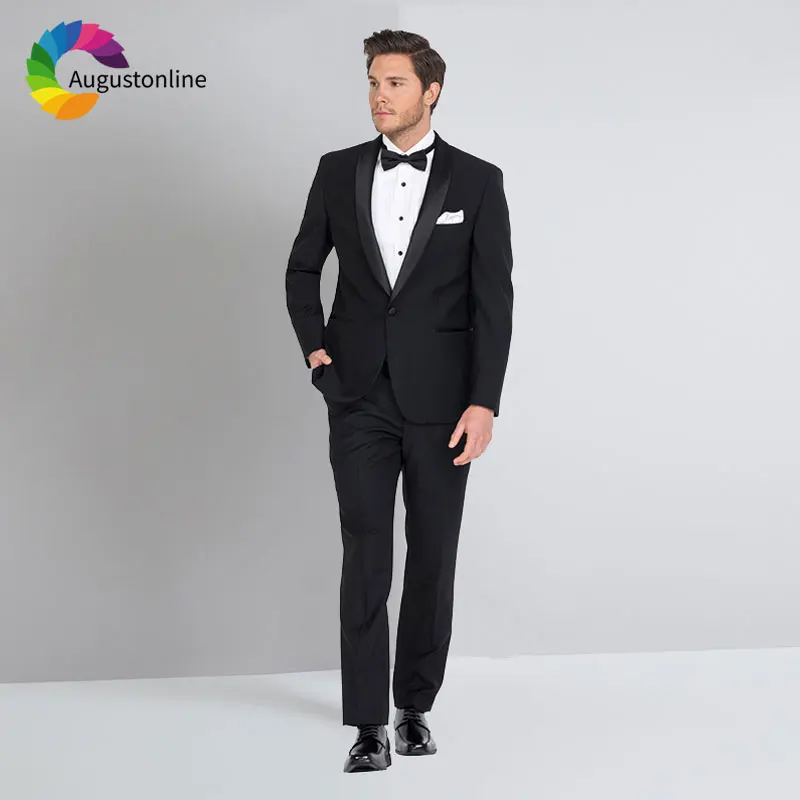 

Black Slim Fit Mens Suits for Wedding Groom Tuxedos 2019 Black Shawl Lapel Custom Made Male Blazers 2 Piece Jacket Pants Vest