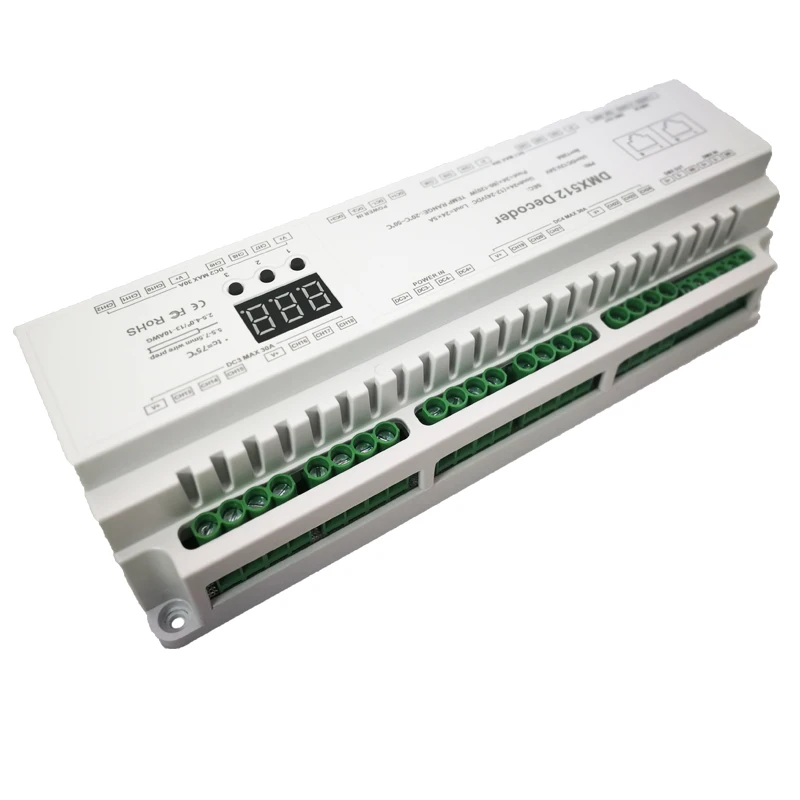 Bincolor New DMX512 Decoder DC12V-24V 3A 5A 24CH Output RGB/RGBW Strip Controller RJ45 24 32 40 Channel DMX Slave Tracking Rail