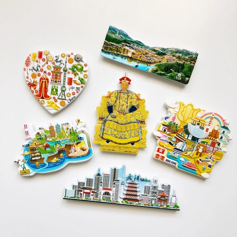 China Tourism Souvenir Resin 3D Fridge Magnets Xinjiang Wuhan Jilin Guizhou Wuzhen Guilin Dali Refrigerator Magnetic Stickers