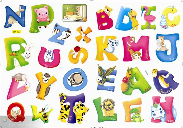 A-Z Alphabet Animals Home Decoration Letters English Vinyl Mural Wall Stickers Decals Nursery Kids Room Decor For Wall