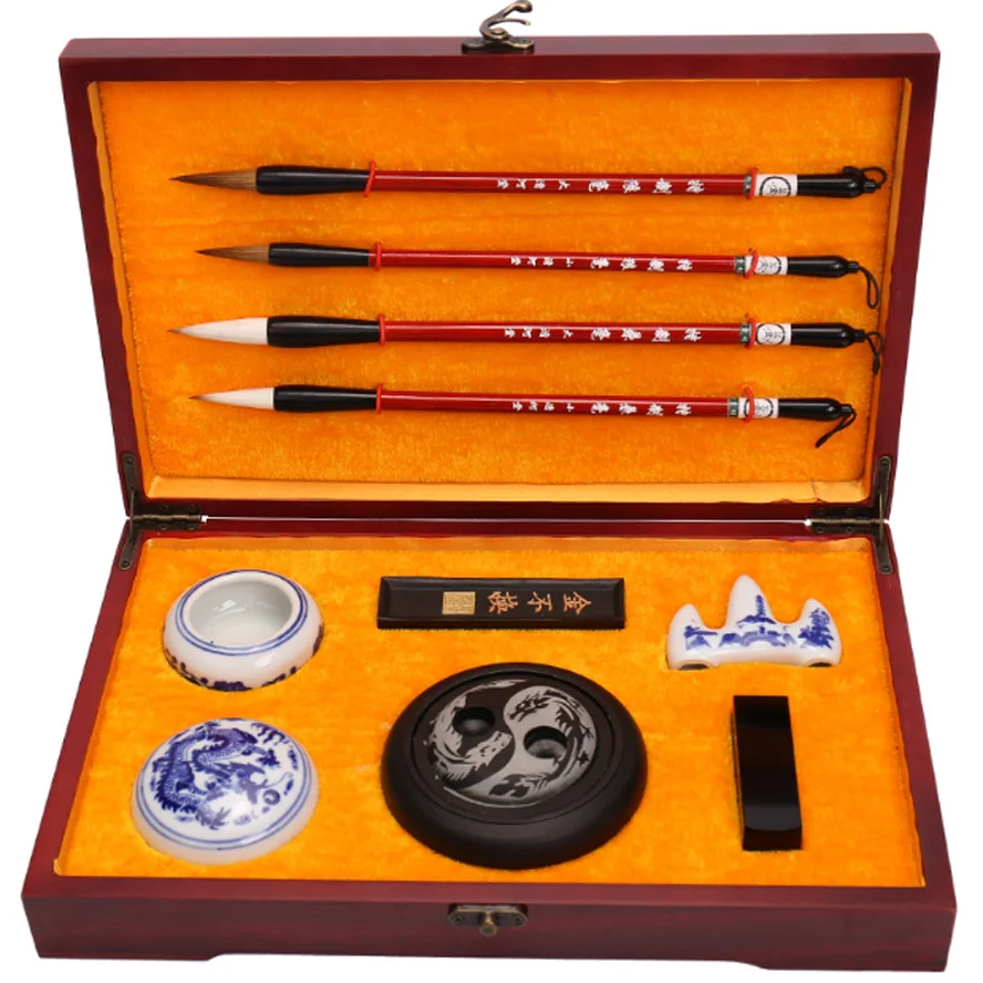 the Four Treasures of Study Chinese Calligraphy brushes Pen Set Painting Supply Art Set with Rosewood Box best gift for Artist