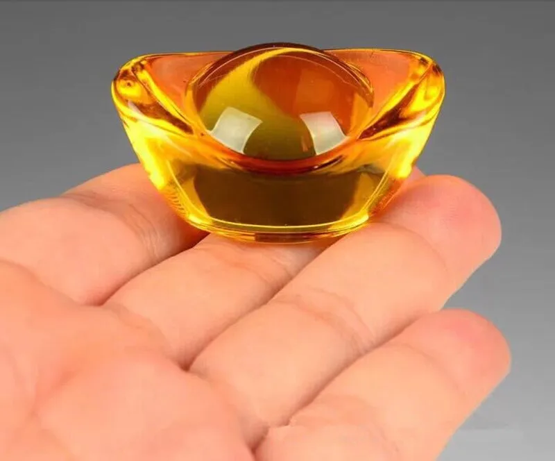 5 Pieces Feng Shui Chinese Yellow Crystal Glass Gold Ingots Paperweight Lucky Home Decoration Family Fashion Gift 25/30/ 35mm