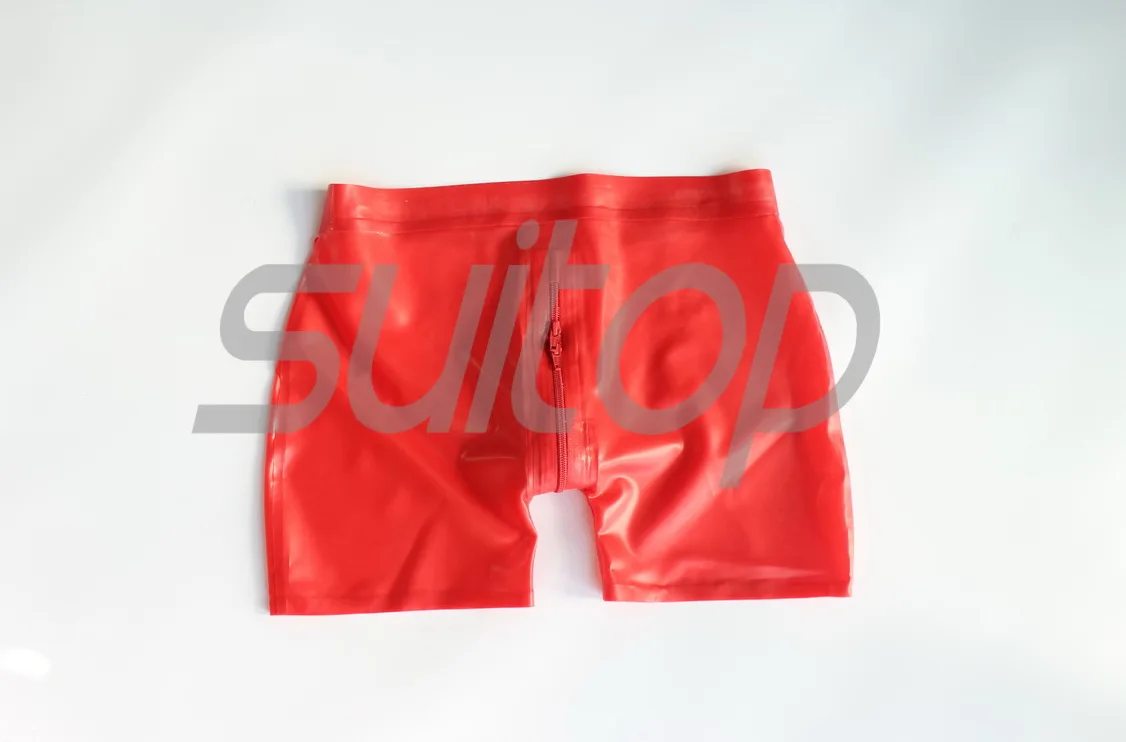 male \'s men \'s  latex sexy rubber shorts with crotch zip