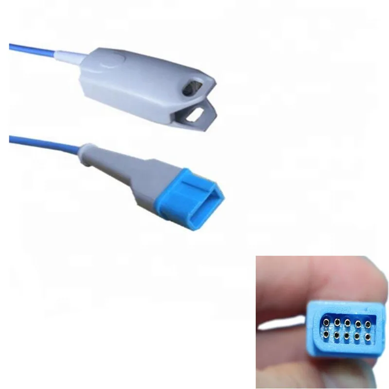 

Spo2 Sensor with Adult Finger Clip Oxygen End Type,Compatible for Spacelabs 1050,1600,1700,3M 10pin,TPU Spo2 Probe