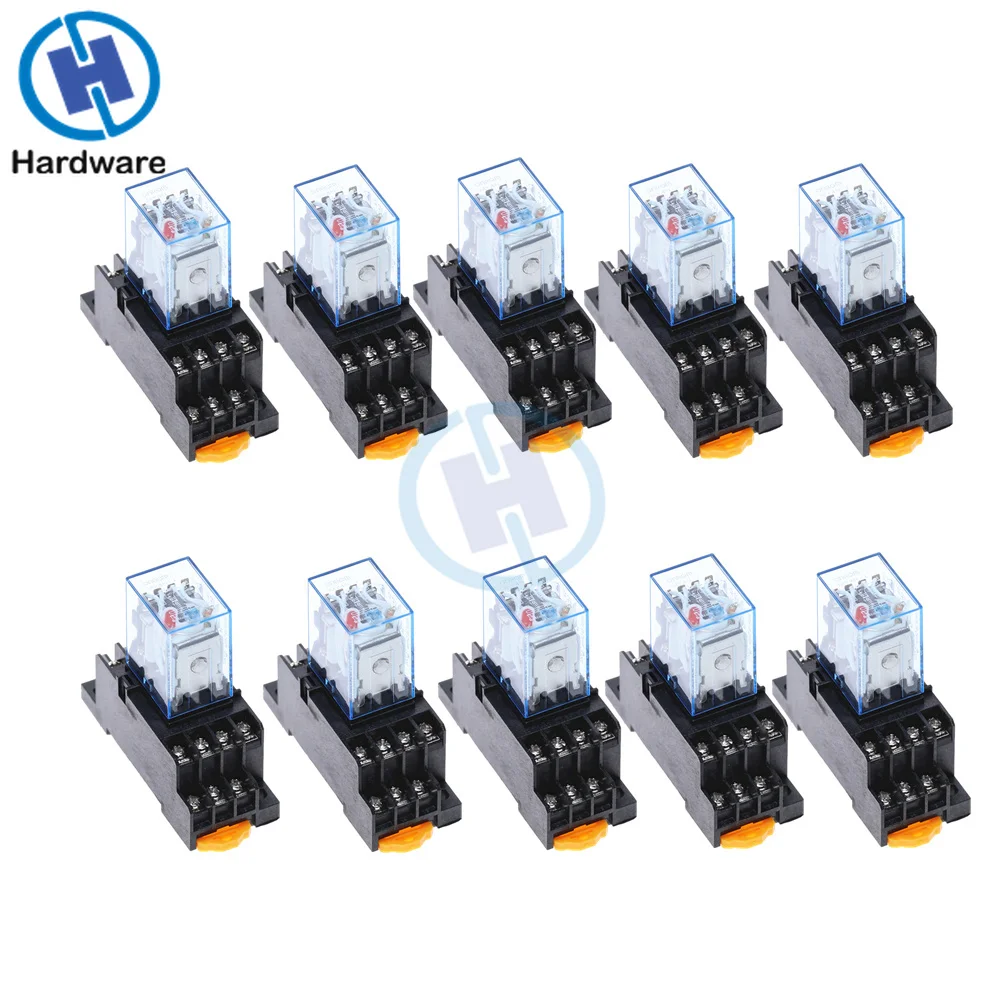 

10Pc MY4NJ 14PIN 4DPDT Electronic Micro Mini Electromagnetic Relay 5A Coil With PYF14A Socket Base DC12V DC24V AC110V 220V