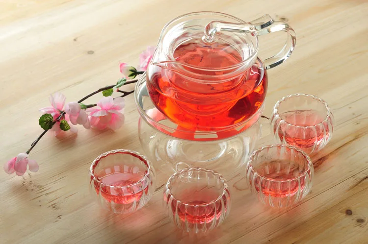 Elegant 500ml Glass teapot with infuser/filter+ 4/6 Cups + Warmer+candle,tea set for brew herbal/flower/black/puer/bloom tea