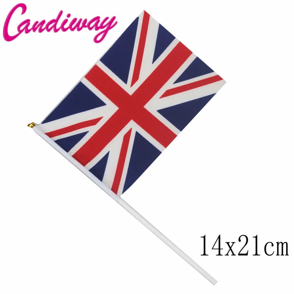 5pcs 14x21cm great British flag hand waving united kingdom flags 30cm Flagpoles country flag union jack cross