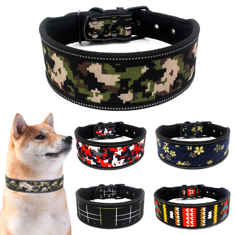 10 Colors Reflective Puppy Big Dog Collar with Buckle Adjustable Pet Collar for Small Medium Large Dogs Pitbull Leash Dog Chain