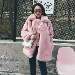 Winter Fashion Women's Furry Rabbit Fur Coat thicker warm Faux Fur Jacket Female Fake Fur outwear long sleeve casual coat L1679