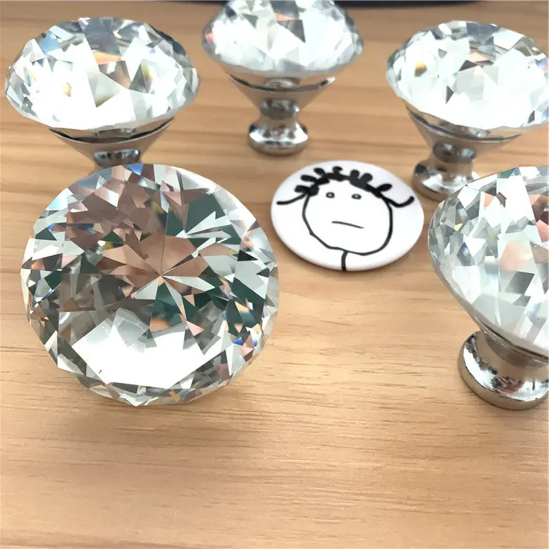 FREE SHIPPING LCH 50PCS/ LOT 50MM CLEAR CUT DIAMOND KNOBS GLASS KNOB CRYSTAL KNOB CABINET KNOBS ON Chrome BASE