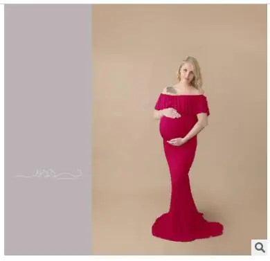 Pregnant women blue Red Maternity Dresses Photography Props Elegant Pregnancy Clothes Maternity Dresses For pregnant Photo Shoot