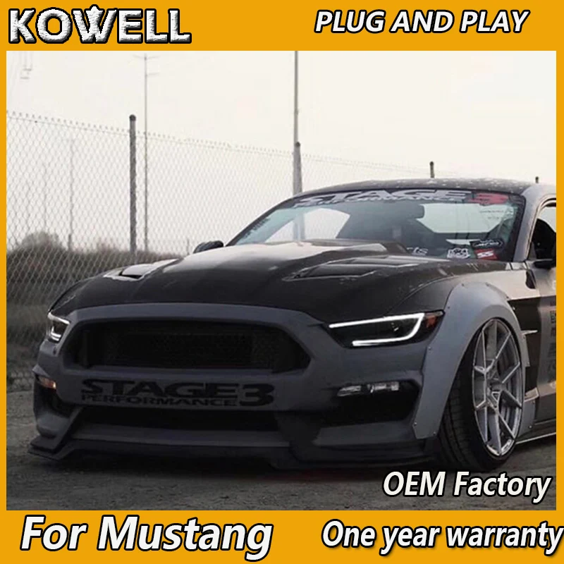 

Стайлинг автомобиля KOWELL для фар Ford Mustang 2015-2018, головка Mustang, светильник DRL, поворотный сигнал, линза для фар ближнего и дальнего света