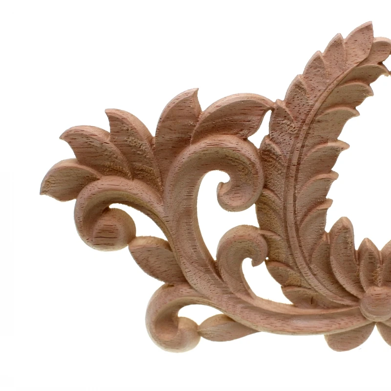 RUNBAZEF Vintage Unpainted Wood Carved Corner Onlay Applique Decorate Wall Door Furniture Decorative Figurine Wooden Miniature