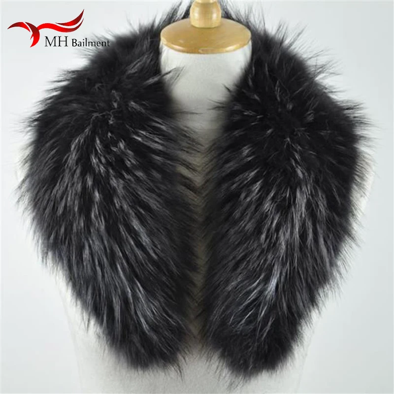 Natural Color Raccoon Fox Real Fur Collar Scarf Genuine Big Size Scarves Warp Shawl Neck Warmer Stole Muffler with Clip Loops #6