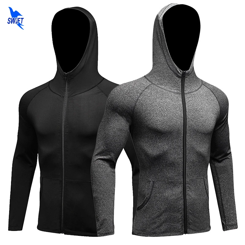 Customize LOGO Hooded Running Jackets Men Breathable Quick Dry Gym Fitness Hoodies Sportswear Hoody Coat Zipper Yoga Sweatshirts