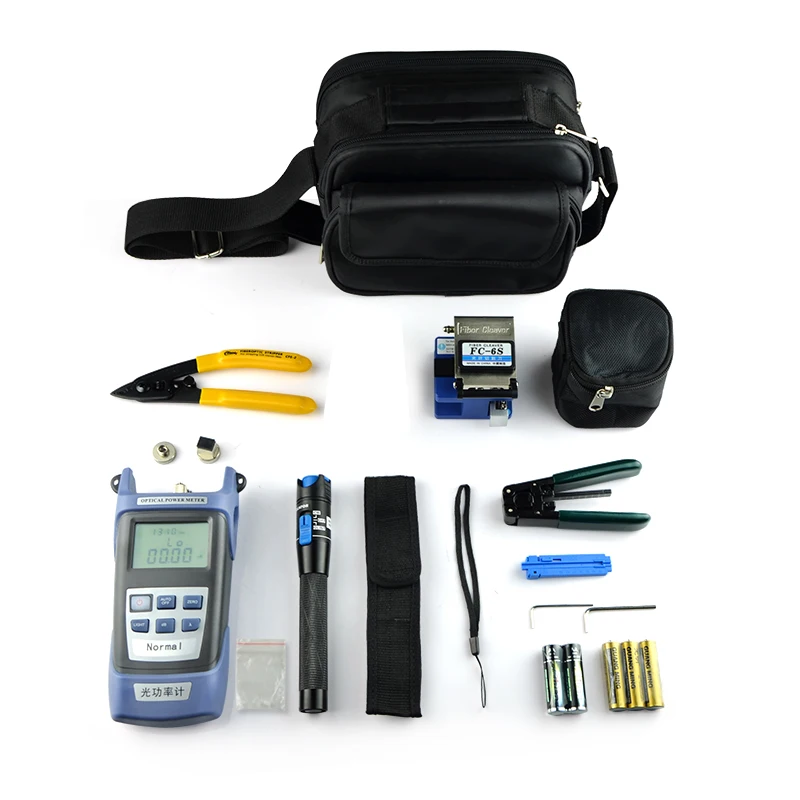 Fiber Optic Cable Tools Kit with Optical Power Meter Visual Fault Locator Pen 5km and Fiber Cleaver FC-6S and Optical Strippers