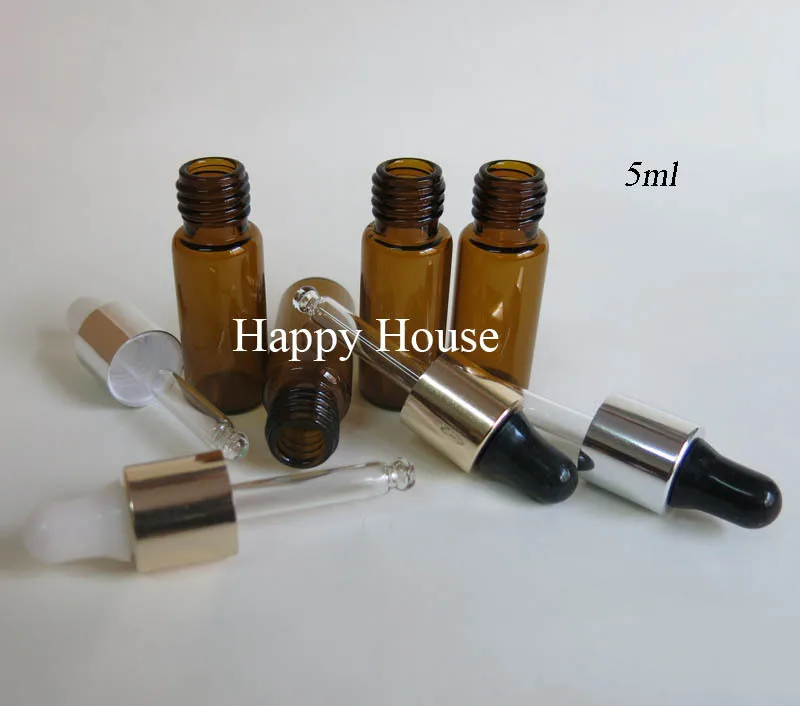 500pcs/lot 5ml Refillable Empty Amber Glass Dropper Bottle Essential Oil Brown Glass E-liquid Eye Drop Container